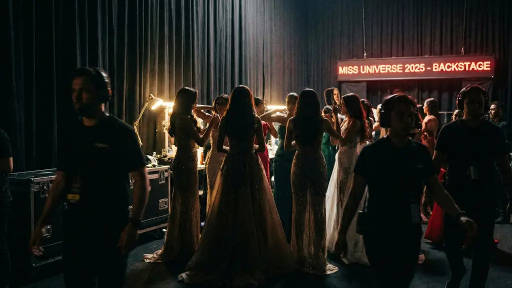 Backstage atmosphere at Miss Universe 2025 showing tense moments during the controversy.